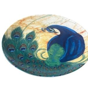 Stunning Decorative Peacock plate on stand, 8" diameter, by El Bagio Decor